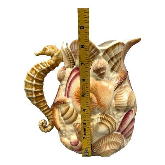 Pacific Rim Undersea Ceramic Pitcher Seahorse Starfish Sea Shells 2qt Nautical - Picture 6 of 6